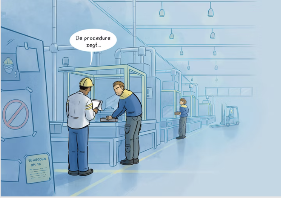 Een installatie wordt veilig gesteld, een werkvoorschrift wordt gevolgd